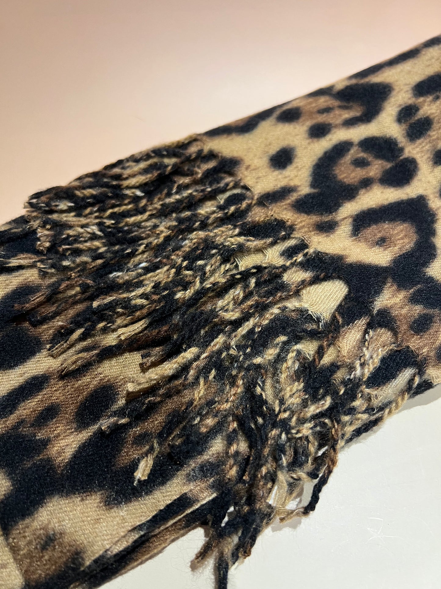 Soft Leopard Print Scarf with Fringe
