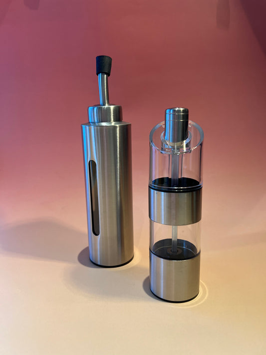 Stainless Steel Oil Dispenser Set with Salt & Pepper Mill