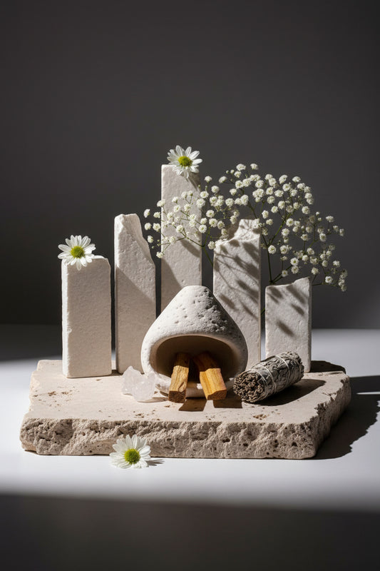 Palo Santo & Sage Cleansing Kit with Modern Concrete Holder Ritual Holder Set