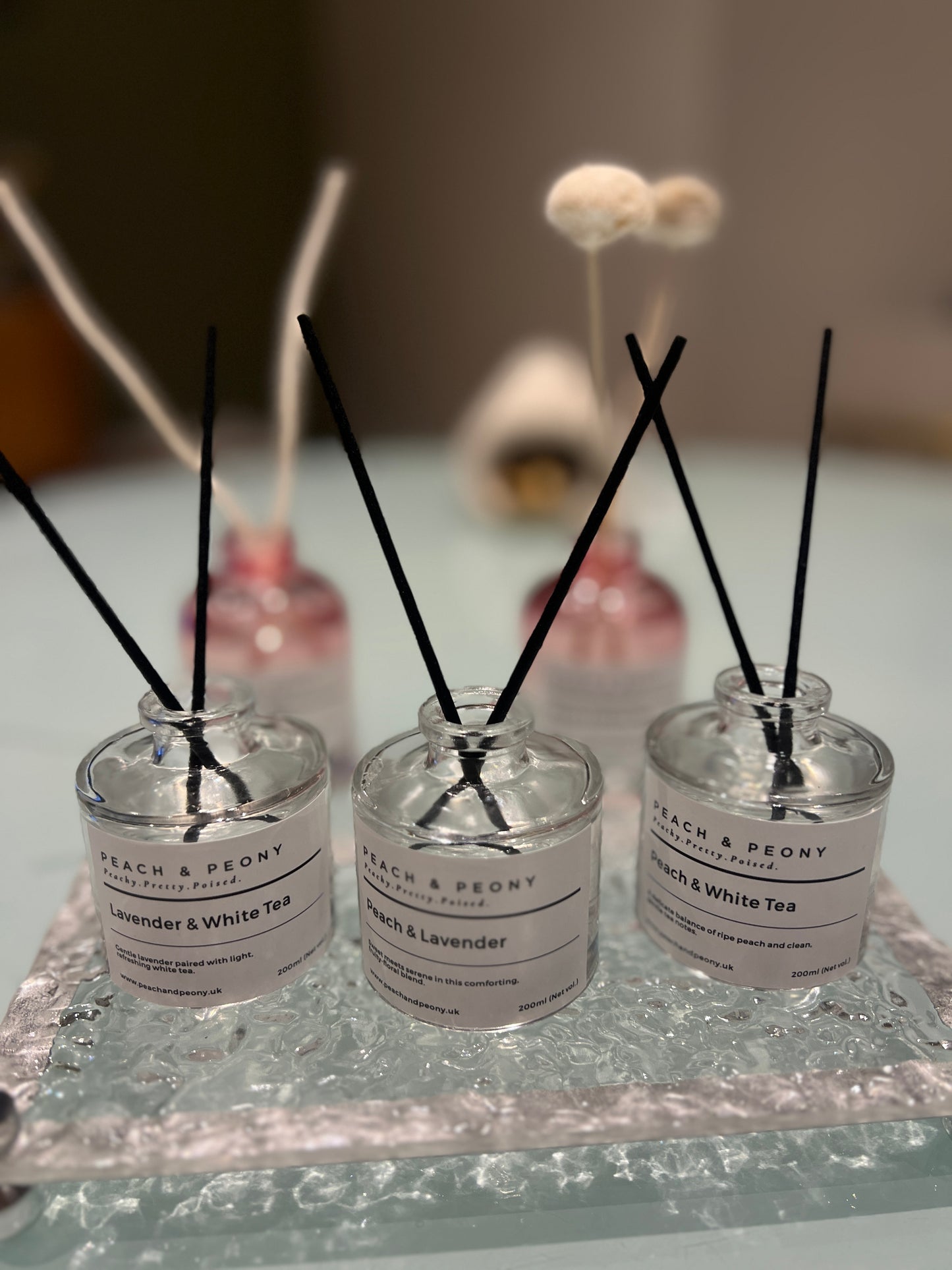 Peach, Lavender & White Tea Serene Reed Diffusers Home Fragrance Collection