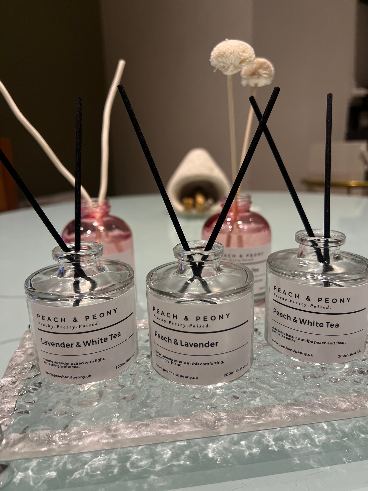 Peach, Lavender & White Tea Serene Reed Diffusers Home Fragrance Collection