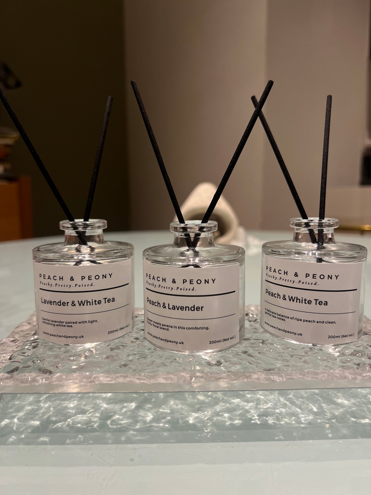 Peach, Lavender & White Tea Serene Reed Diffusers Home Fragrance Collection