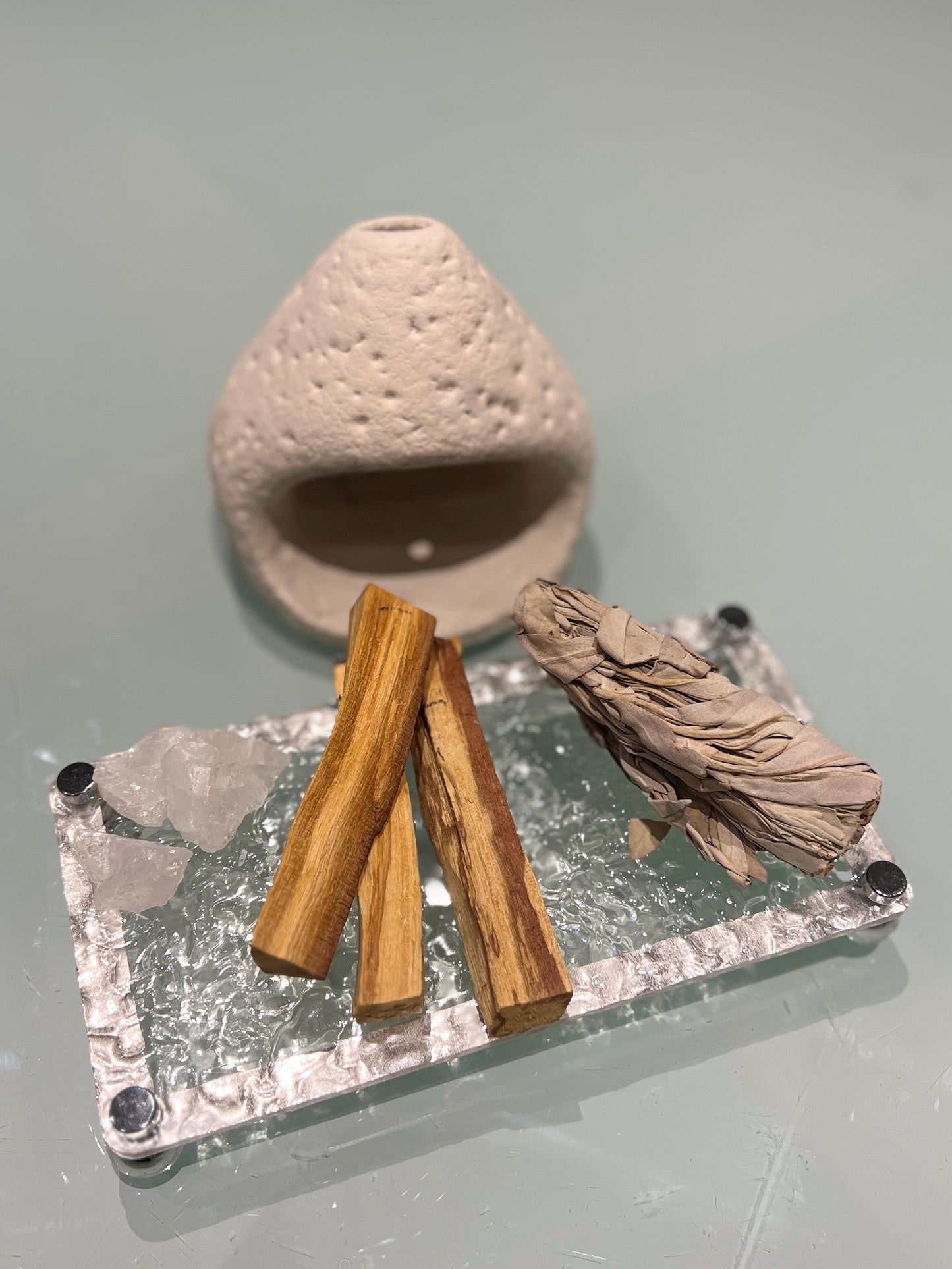 Palo Santo & Sage Cleansing Kit with Modern Concrete Holder Ritual Holder Set