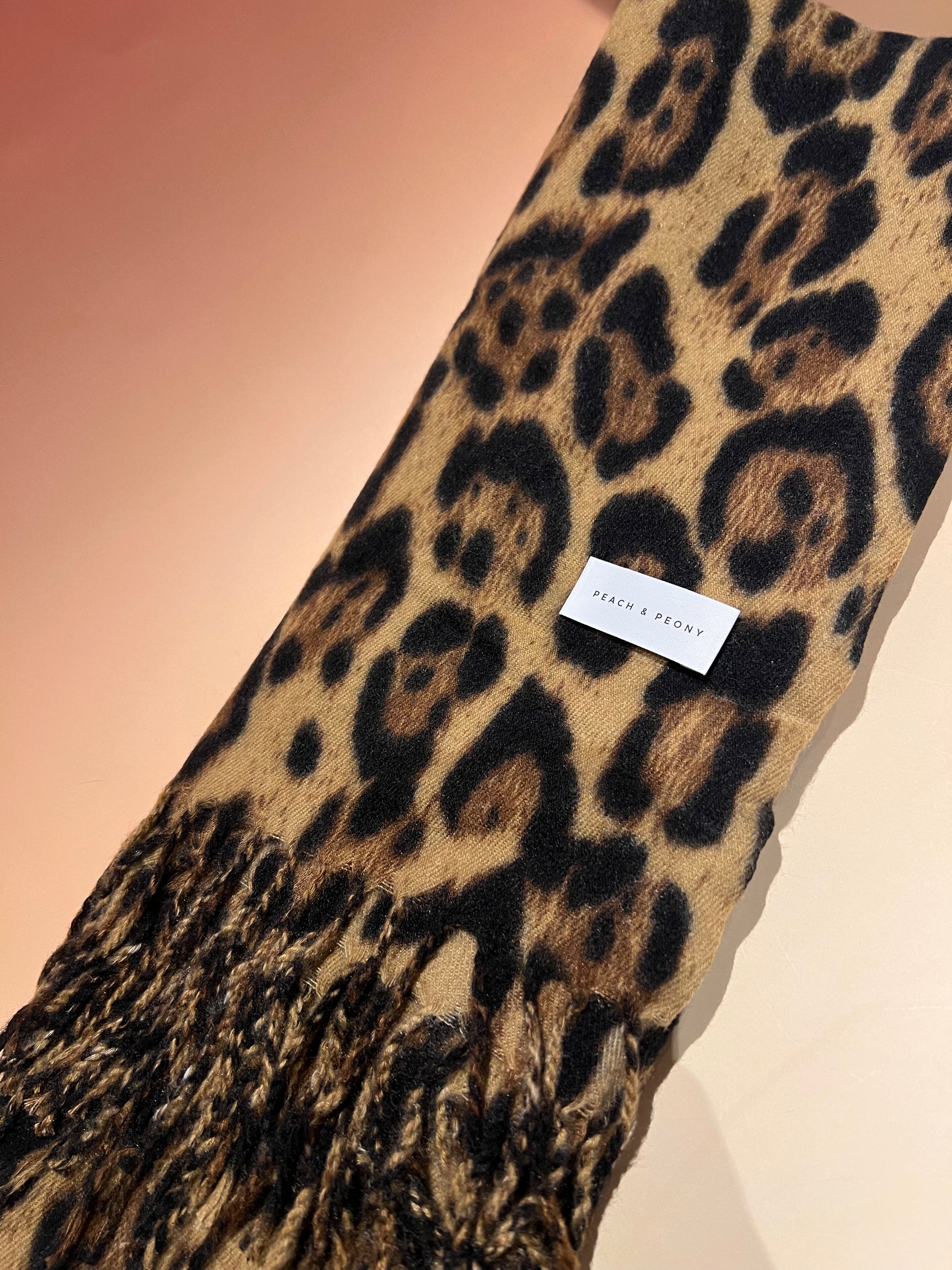 Soft Leopard Print Scarf with Fringe