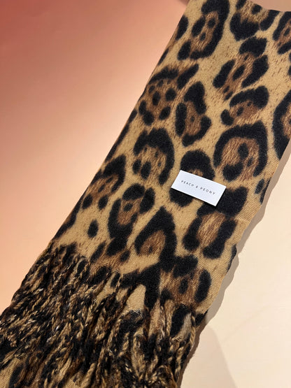 Soft Leopard Print Scarf with Fringe