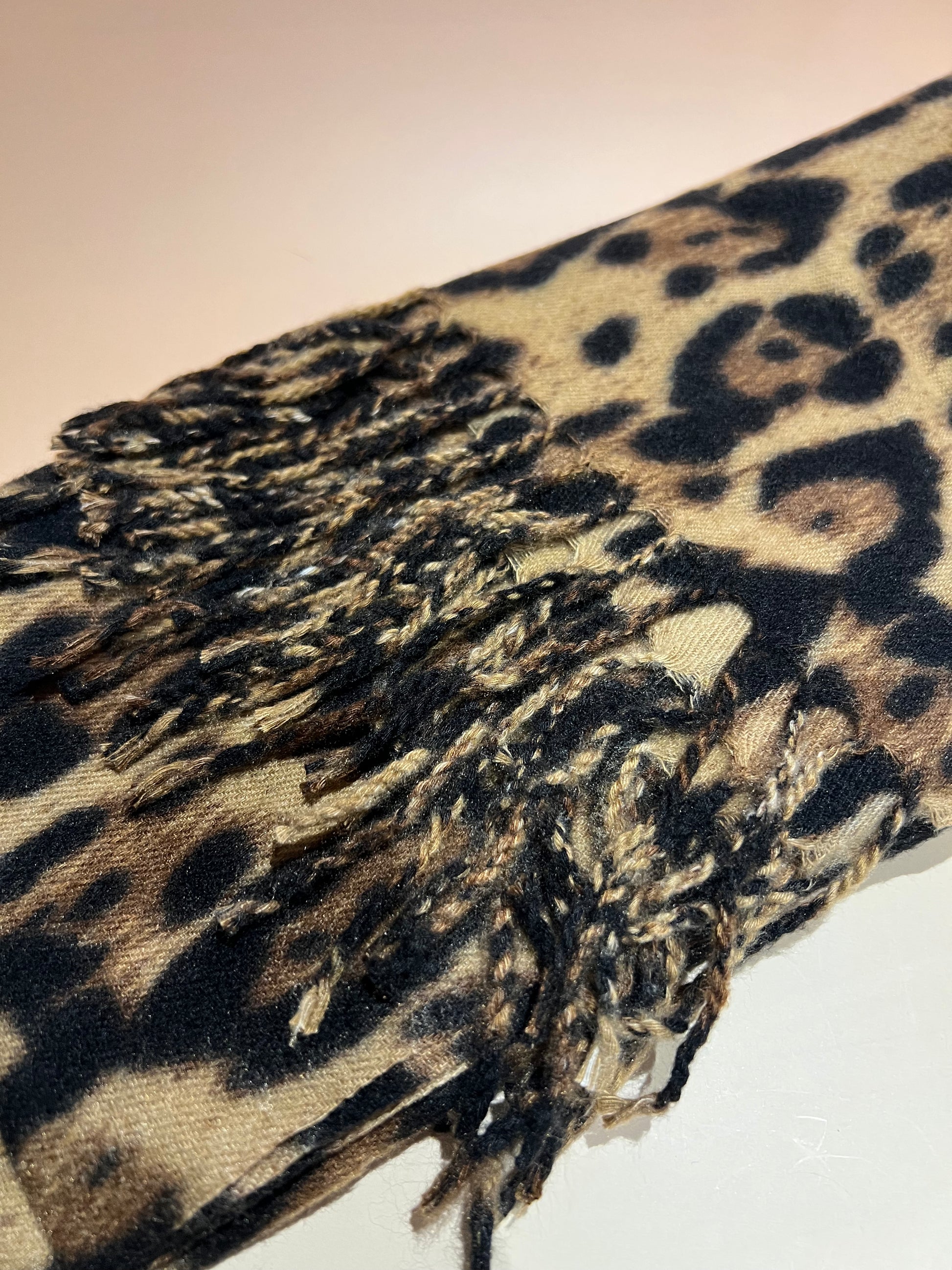 Soft Leopard Print Scarf with Fringe