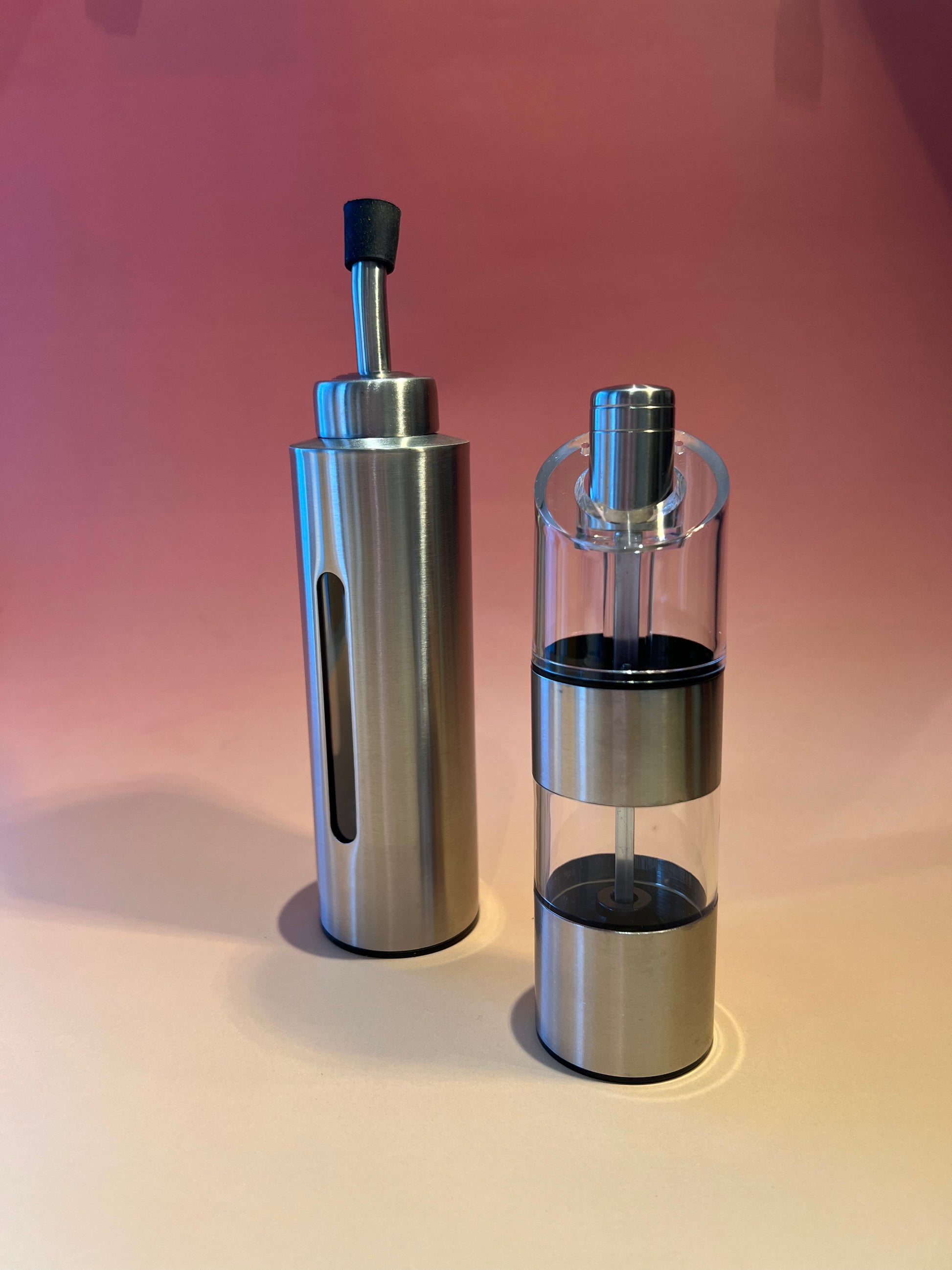 Stainless Steel Oil Dispenser Set with Salt & Pepper Mill