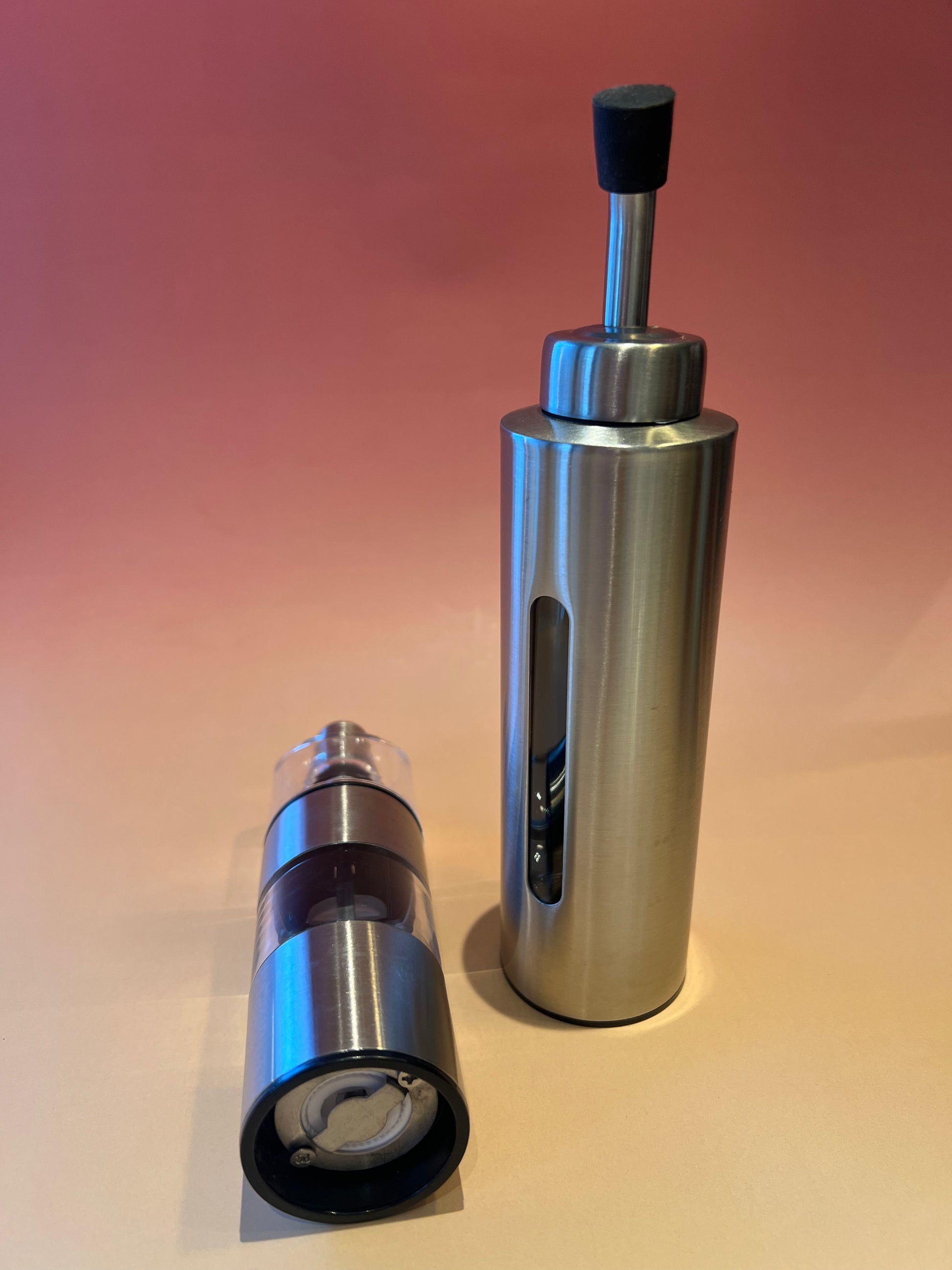 Stainless Steel Oil Dispenser Set with Salt & Pepper Mill